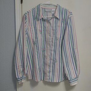 Alfred Dunner White Pastel Striped Blouse